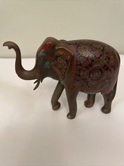 Painted Etched Engraved TRUNK UP Etched ELEPHANT STATUE India