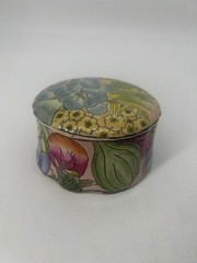 Vintage Chinoiserie Porcelain Trinket Box Hand Painted Floral Pink Green