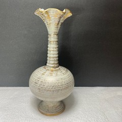 VTG Royal Haeger 4043 Gold Tweed Vase Textured Gold Accent White Ceramic 13″