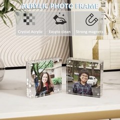 2 Pack Square Acrylic Magnetic Photo Frame 3×3 Inch Clear Block Tabletop Display