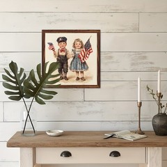 4th Of July Patriotic Children Flag Wooden Plaque Vintage USA Home Decor Gift