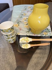 Lemon Bundle Set Of 4 Bejeweled Runner/9” Yellow Vase/Cups(4)/Spatulas(2) Summer