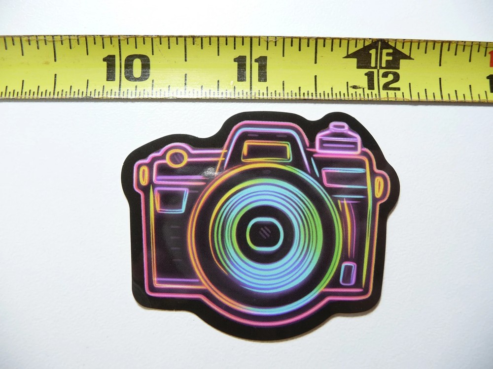35MM CAMERA SMALL STICKER DECAL NEON STYLE FUN COLORFUL DECO FUNNY