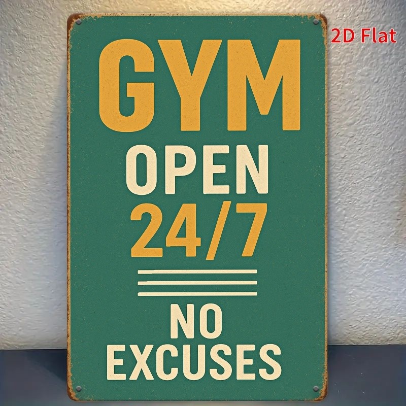 Gym Open 24/7 No Excuses Metal Sign Fitness Motivational Gym Home Wall Decor