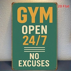 Gym Open 24/7 No Excuses Metal Sign Fitness Motivational Gym Home Wall Decor