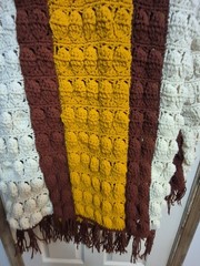 Crochet Granny Afghan Throw Lap Blanket Retro Knit Gold/Brown/Ivory 40″ X 62″
