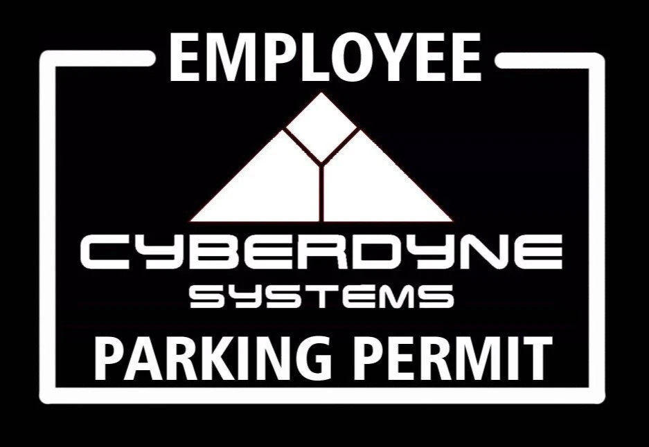 Cyberdyne Systems Employee Parking Permit Two White 5″ x 3″ Vinyl Decals Skynet