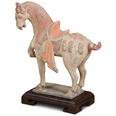 US SELLER – Tang Dynasty Ceramic Horse with Ornate Saddle Tomb Figurine Replica