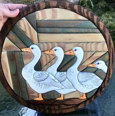 Vtg 3D Geese In A Row Custom Made Wood Wall Art- Cottage Farm House Decor