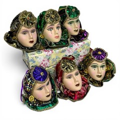 Vintage Ceramic Mask Mardi Gras Wall Hanging Art Deco Eclectic Decor Lot Of 6
