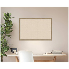 Woodgrain 26 In. X 38 In. Brown Wood Framed Neutral Linen Memo Board