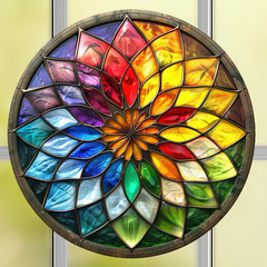 Rainbow Star Flower Faux Stained-Glass WINDOW CLING Size 8″ Round Vinyl