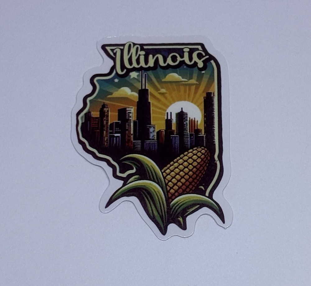 Illinois State Map Sticker Decal Travel Tour Souvenir Journal Corn City Art Tc6