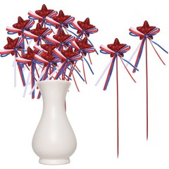 12 Pcs 4th of July Glitter Star Picks 8″ Puffy Sparkly Sticks with Bowknot (Red)