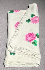 Cottage Core Granny Crochet Pink Roses Afghan Throw Lap Blanket Spring