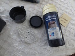 Faribo SPORTSMAN PAK-A-ROBE Blue Plaid FRINGED Acrylic THROW & THERMOS SET