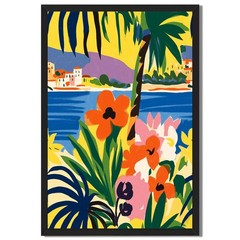 Tropical Floral Coastal Town Framed Canvas Print Wall Art