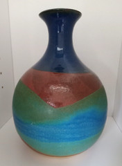 Vintage Weiss Art Pottery Colorblock Vase Blue, Green, Copper, Signed 9″ Mint