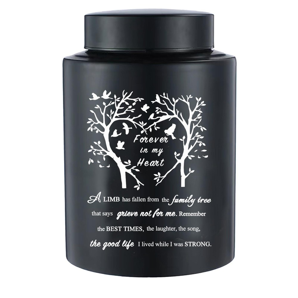 6 Inches Small Urn for Human Ashes Stainless Steel Heart Tree-Black, Black