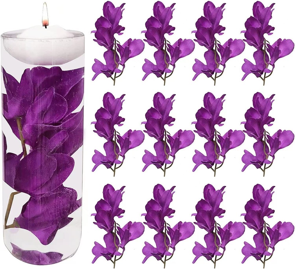 12 Pcs Purple Artificial Orchid Flower for Floating Candle Centerpieces, Faux…