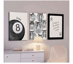 3Pcs Trendy Black and White Preppy Canvas Wall Art