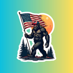 Bigfoot patriotic sticker vinyl decal American flag yeti sasquatch USA freedom