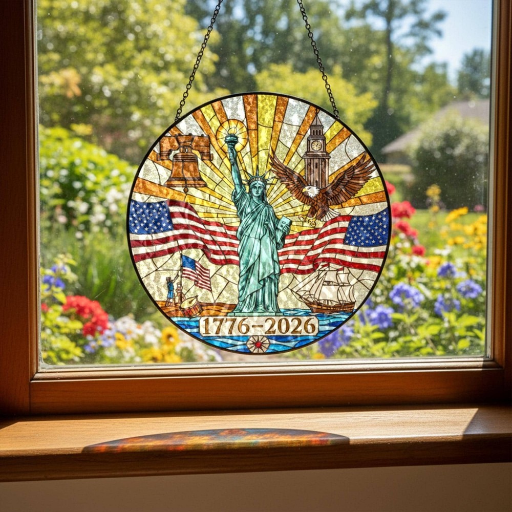USA 250th Anniversary Eagle Liberty Suncatcher 1776-2026 Patriotic Decor