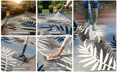 Indoor/Outdoor Palm Leaf Area Rug, Non-Shedding Easy-Care Design for Backyard,