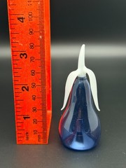 Vintage 1960’s Murano Blown Glass Decorative Pear Cobalt Blue White Stem