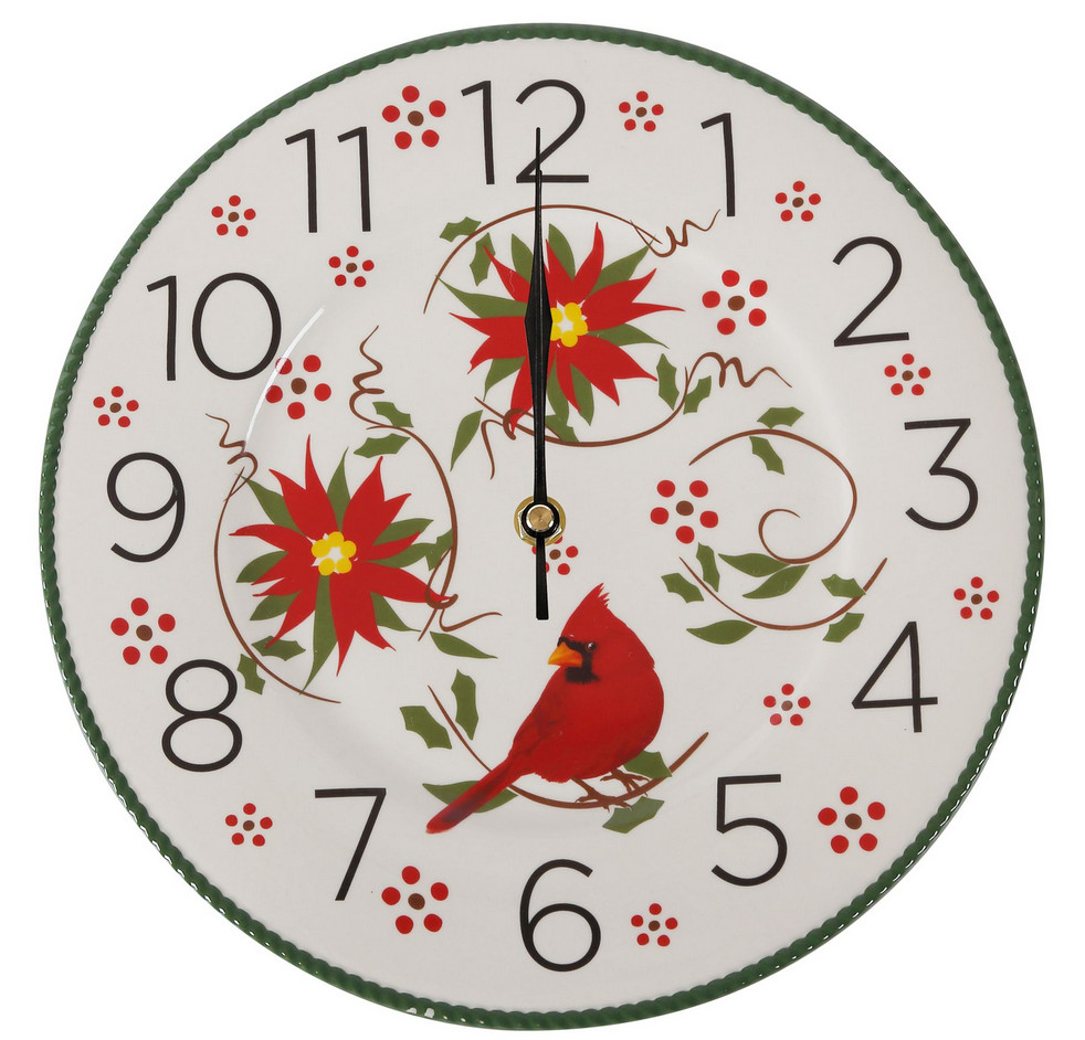Temp-tations Clock, Ceramic, 10.5 in, Round, POINSETTIA CARDINAL K85879