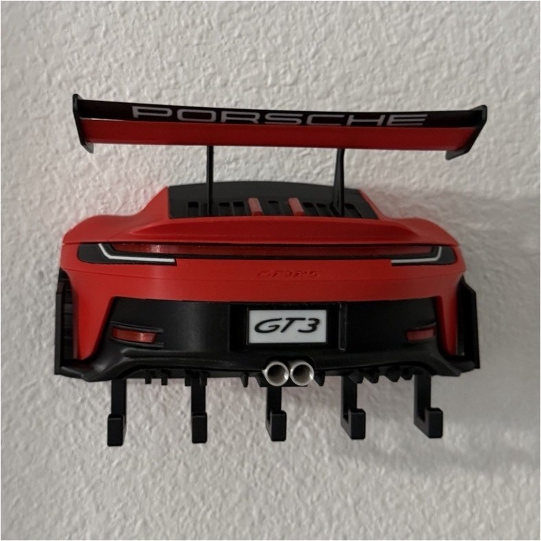 Porsche GT3 Car Shape Wall Mounted Key Rack Plastic Red Black Hanging