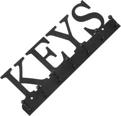 Decorative Key Hooks for Wall – 7 Hook Black Metal Organizer Hanger – 10 Inch
