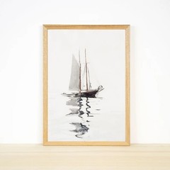 Nautical Sailboat Painting Ocean Poster, Vintage Wall Art, Nautical Seascape