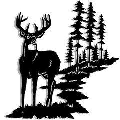Metal Forest Wall Art Deer Decor Rustic Hunting Sign 11.8″ X 7.9″ Art Black