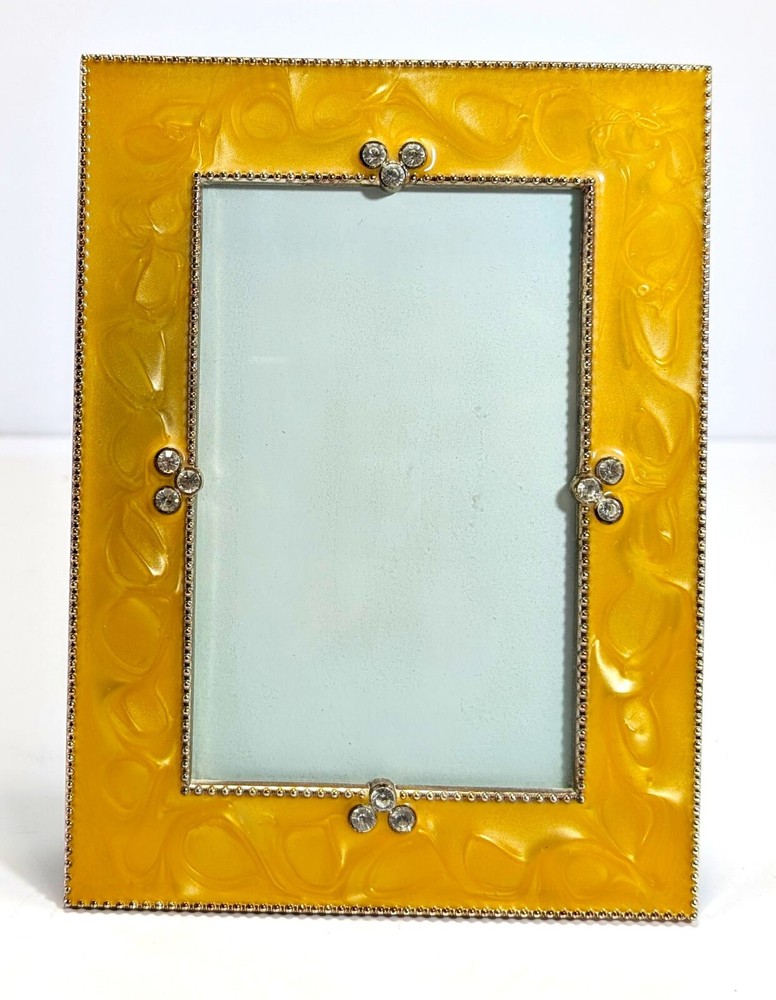 4″x6″ Yellow Glam Photo Frame Faux Diamond MCM Style 7.75″x5.75″ Display