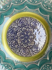 Topkapi Collection Turkish Hand Painted Art Glass Bowl 13″ Decorative Metal
