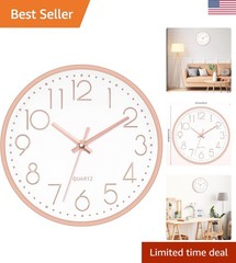 Minimalist 8 Inch Silent Wall Clock with Rose Gold Frame – Easy Installation