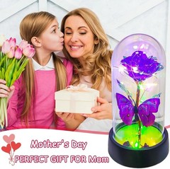 JUNQIU Mothers Day Rose Gifts for Mom, Glass Rose in Glass Dome, Light up Flower