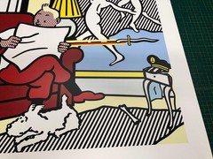 ROY LICHTENSTEIN Tintin Reading 39″ x 27.5″ Poster 1995 Pop Art Gray, White, Mul