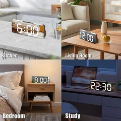 LED Mirror Alarm Clock with USB Charging Por Snooze Function for Bedroom Desk