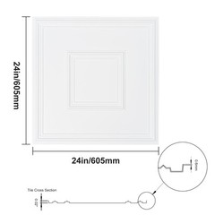 VEVOR Ceiling Tiles Panel 12 Pack 24 x 24in 48 sq.ft PVC Glue up DIY Decor White