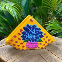 Vintage Handmade Clay Mexican Floral Plant Abstract Napkin Holder