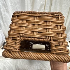 Hand Woven Wicker Rattan Storage Basket Lid Handle Holes Bin Box Organizer VTG