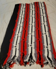 Home Made Afghan Throw Blanket. Large 47 X 70 Size. Red, White, Gray. Fringed.