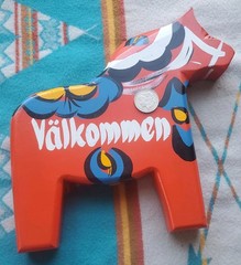 Swedish Dala Horse Sign-Valkommen/Anderson- 14 x 15 inches-Large