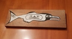 Vtg Native American Handpainted Orca Killer Whale Wood Wall Hanging Primitive