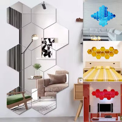 Hexagon Acrylic 3D Mirror Wall Stickers Self Adhesive Wall Decor Tiles Modern DI