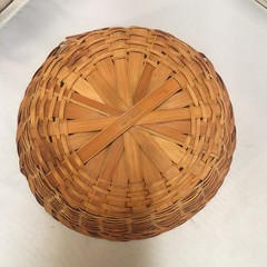 Woven Bamboo Basket Home Decor 9in Brown Round Farmhouse Style Cottagecore