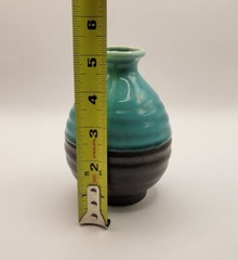 Glossy Teal & Matte Black Colorblock Ceramic Pottery 5″ Small Vase Sake Jug