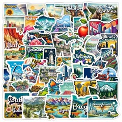 50 Pcs Stickers USA 50 States Clipart Travel City Luggage Auto Car Fridge Vinyl